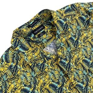 Paul Fredrick Shirt Mens 3XLT Yellow Blue Hawaiian Aloha Short Sleeve 100% Linen